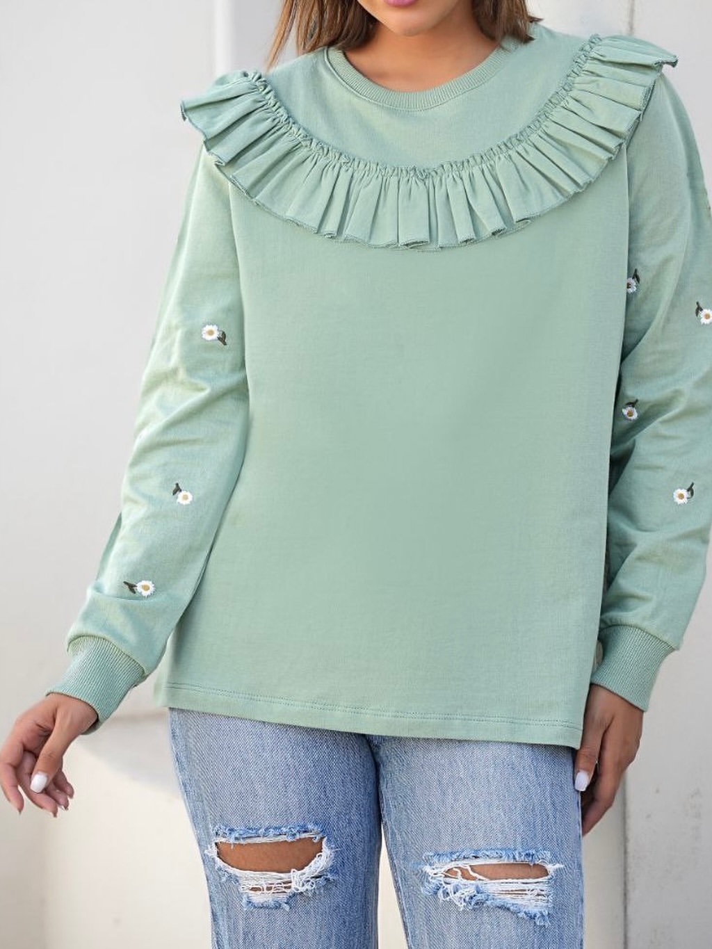 بلوز یقه چین دار عروسکی زنانه دو نخ پنبه فری سایز