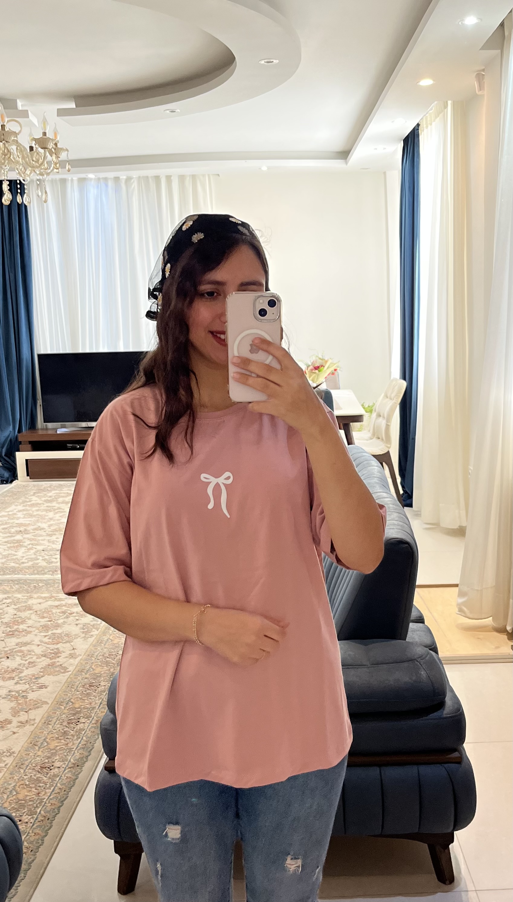 تیشرت باکسی زنانه طرح پاپیون فری سایز